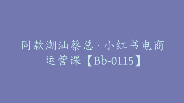 同款潮汕蔡总·小红书电商运营课【Bb-0115】