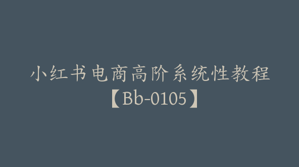 小红书电商高阶系统性教程【Bb-0105】