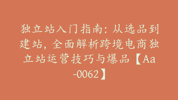 独立站入门指南：从选品到建站，全面解析跨境电商独立站运营技巧与爆品【Aa-0062】