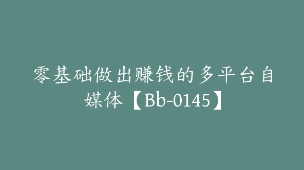 零基础做出赚钱的多平台自媒体【Bb-0145】