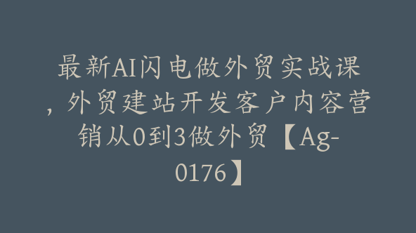 最新AI闪电做外贸实战课，外贸建站开发客户内容营销从0到3做外贸【Ag-0176】