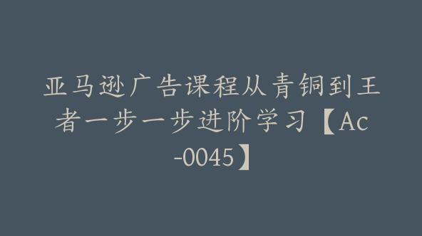 亚马逊广告课程从青铜到王者一步一步进阶学习【Ac-0045】