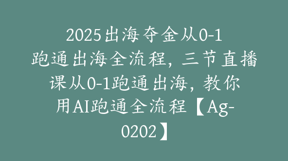 2025出海夺金从0-1跑通出海全流程，三节直播课从0-1跑通出海，教你用AI跑通全流程【Ag-0202】
