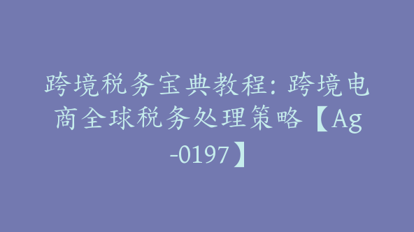 跨境税务宝典教程：跨境电商全球税务处理策略【Ag-0197】
