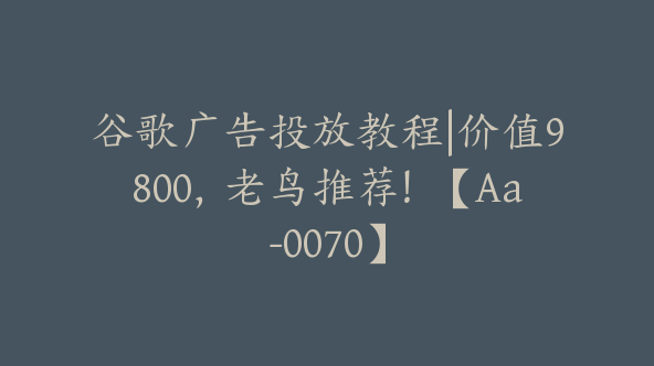 谷歌广告投放教程|价值9800，老鸟推荐！【Aa-0070】