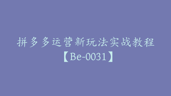 拼多多运营新玩法实战教程【Be-0031】