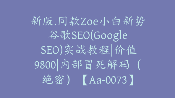 新版.同款Zoe小白新势谷歌SEO(Google SEO)实战教程|价值9800|内部冒死解码（绝密）【Aa-0073】
