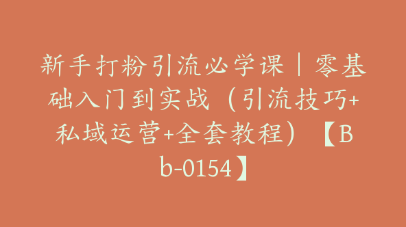 新手打粉引流必学课｜零基础入门到实战（引流技巧+私域运营+全套教程）【Bb-0154】