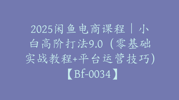 2025闲鱼电商课程｜小白高阶打法9.0（零基础实战教程+平台运营技巧）【Bf-0034】