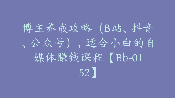 博主养成攻略（B站、抖音、公众号），适合小白的自媒体赚钱课程【Bb-0152】