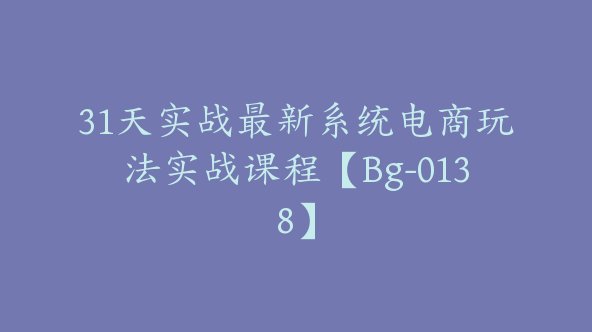 31天实战最新系统电商玩法实战课程【Bg-0138】
