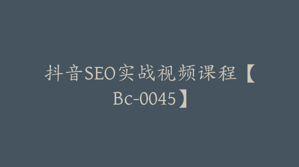 抖音SEO实战视频课程【Bc-0045】