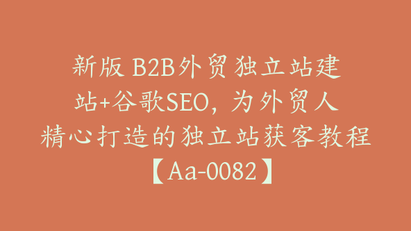 新版 B2B外贸独立站建站+谷歌SEO，为外贸人精心打造的独立站获客教程【Aa-0082】