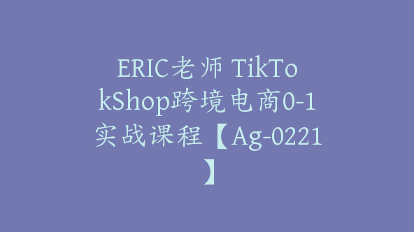 ERIC老师 TikTokShop跨境电商0-1实战课程【Ag-0221】