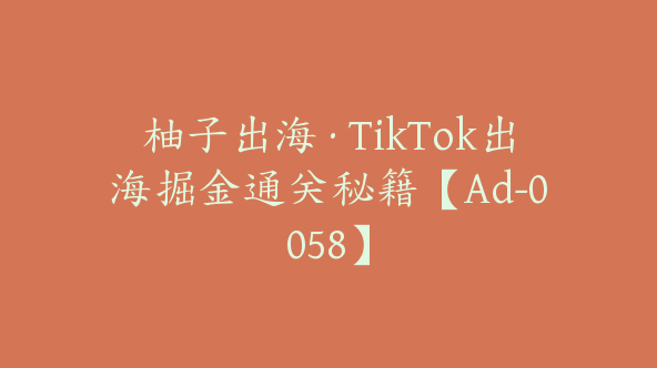 柚子出海·TikTok出海掘金通关秘籍【Ad-0058】