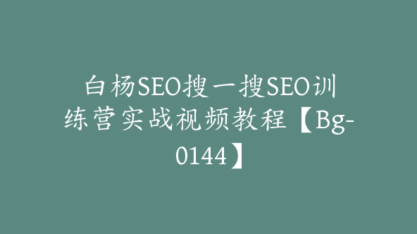 白杨SEO搜一搜SEO训练营实战视频教程【Bg-0144】
