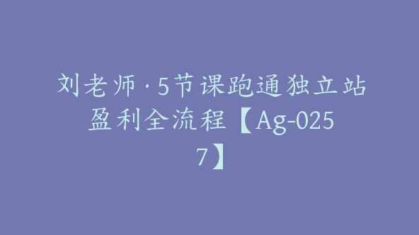 刘老师·5节课跑通独立站盈利全流程【Ag-0257】