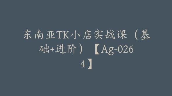 东南亚TK小店实战课（基础+进阶）【Ag-0264】