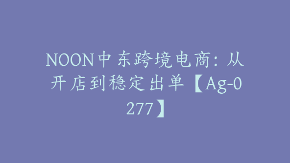 NOON中东跨境电商：从开店到稳定出单【Ag-0277】
